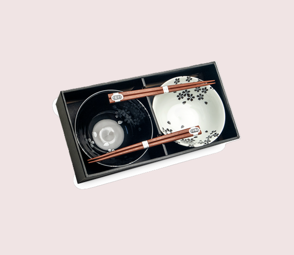 EDO Udon-Bowl Set ZWART/WIT BLOESEM